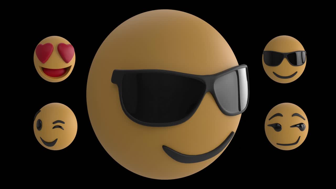 Faccine emoji in movimento su sfondo nero