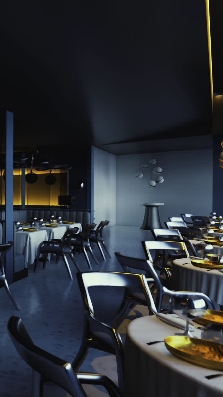 Elegant borddækning i en moderne restaurant om natten med stilfuld indretning.