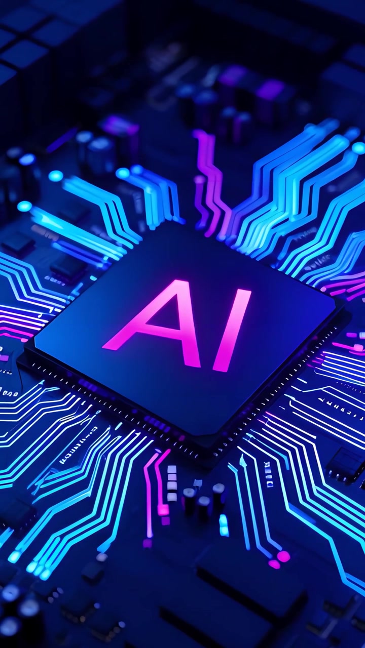 Sfondo Tecnologico Futuristico con Scheda Madre e Chip AI 4K