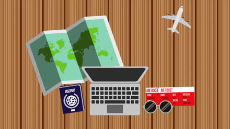 animación de computadoras portátiles y artículos de viaje