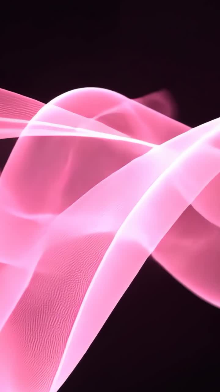 Vertical video: Looping pink ribbon joining dual arcs and evolving into diagonal flow in black void