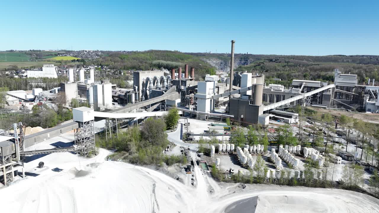Open pit mining in Wulf rath, lime stone, raw material, digging excavating mining. Aerial drone view