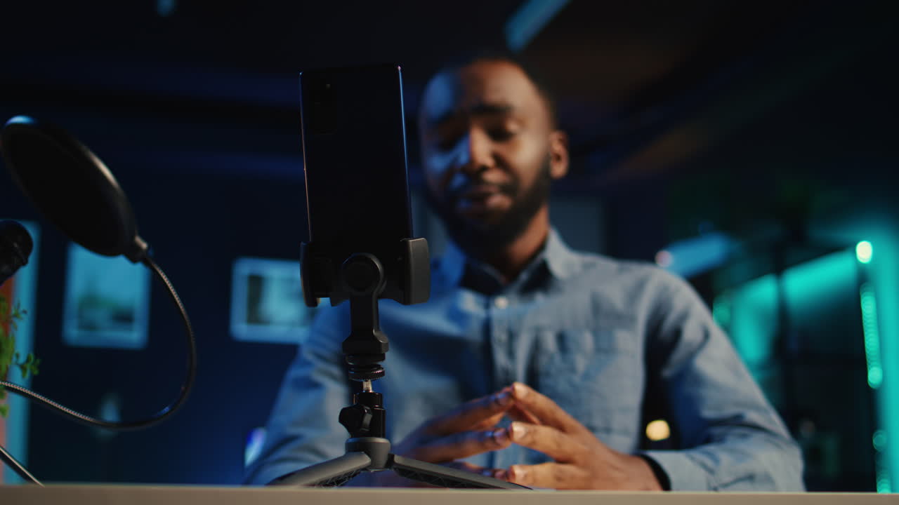 Phone and microphone used by influencer