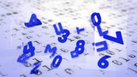 animación de números y letras sobre fondo blanco