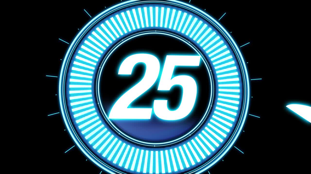 30 seconds Countdown.Cool Futuristic Blue neon lights Timer