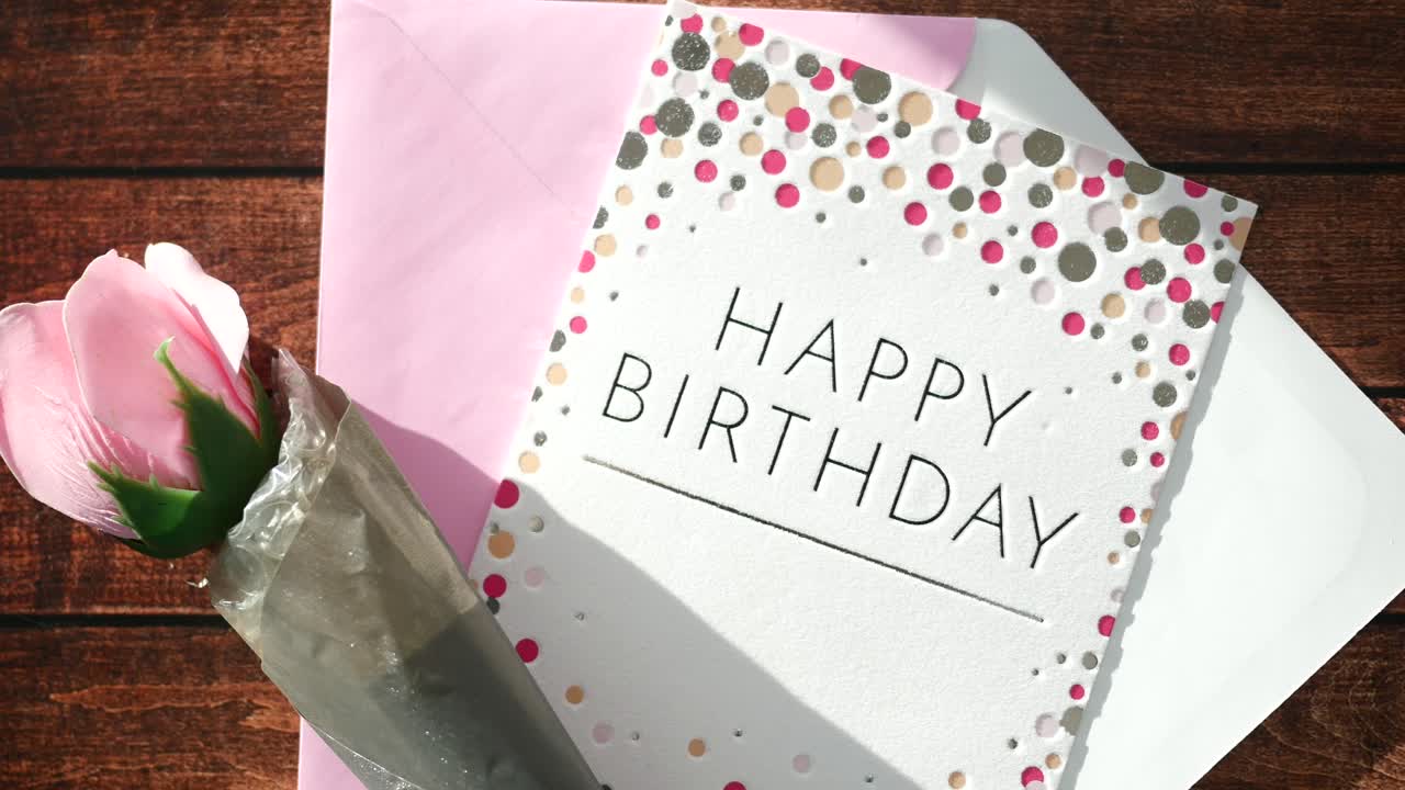 Birthday Card with Pink Rose and Envelope