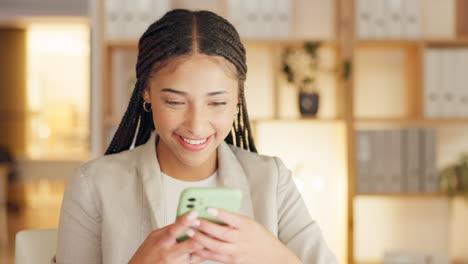 Laughing,-phone-and-happy-with-woman-in-office