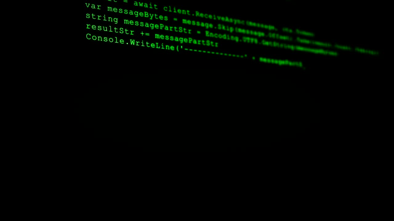 3D Hacking code data flow stream on green. Screen with typing coding symbols