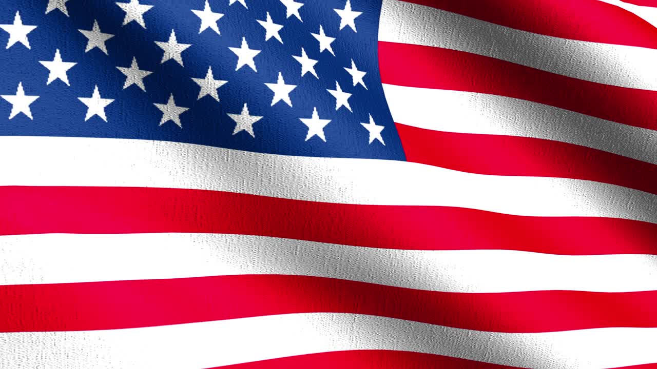 bucle sin costura 4k vdo. bandera nacional de los estados unidos de américa soplando en el viento aislado para el 4 de julio o el día de la independencia. diseño patriótico oficial. ilustración de renderización 3d de signo ondulante.