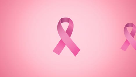 Animation-Mehrerer-Pink-Ribbon-Logos,-Die-Auf-Rosa-Hintergrund-Erscheinen