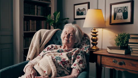 elderly woman relaxing in a cozy home