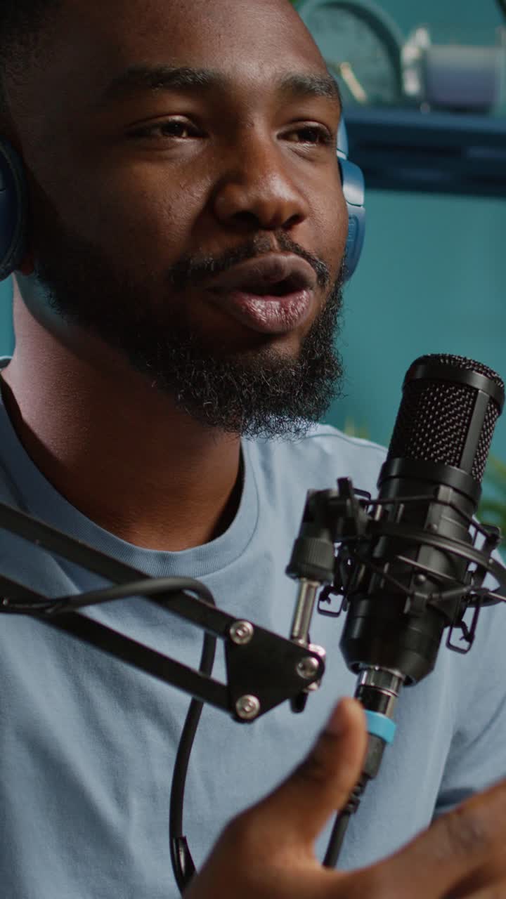 Man recording podcast in studio