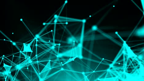 abstract blue geometrical background with moving lines and dots