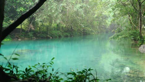 vibrant turquoise song bang river in the untouched wilderness of northern vietnam