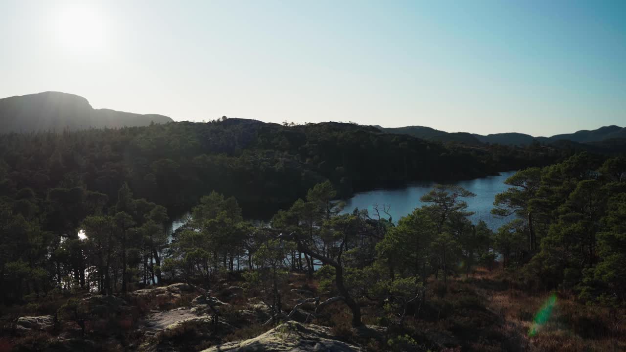 Hildremsvatnet, Trondelag, Norvegia - Vista mozzafiato di un lago circondato da una vegetazione lussureggiante - Campo lungo