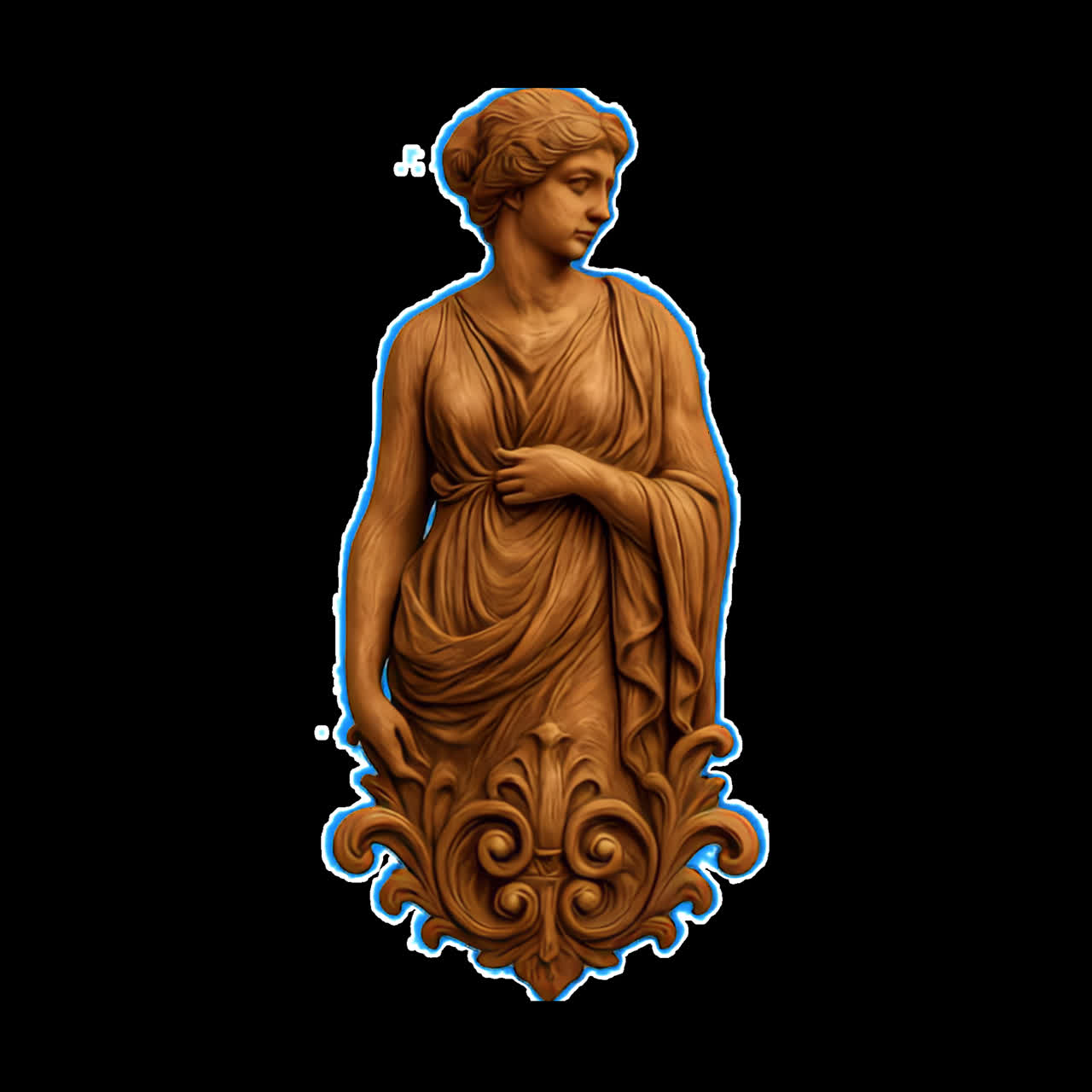 Animazione di elegante scultura classica in legno, risorsa isolata, video 4K trasparente, canale alfa
