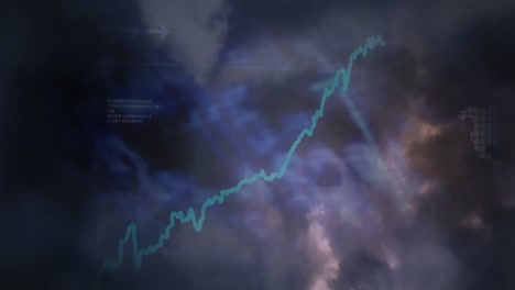 Animación-De-Tormenta-Y-Mapa-Mundial-Sobre-La-Bolsa-De-Valores-En-Segundo-Plano.