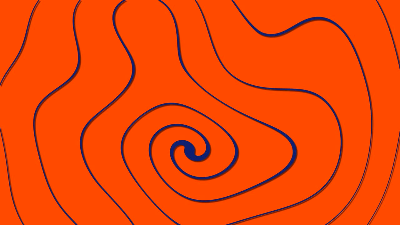 Rotating spiral of irregular shape in blue on an orange background