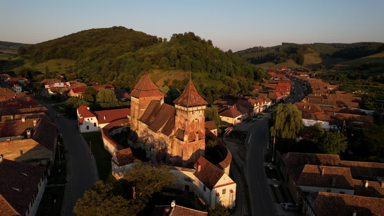 Aerial View of the Fortified Church in Biertan, Transylvania