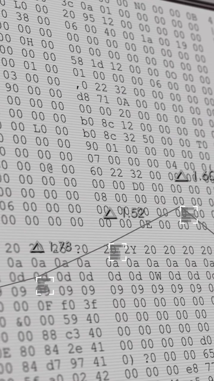 Análisis financiero en pantalla de ordenador con código binario y animación de gráfico de datos