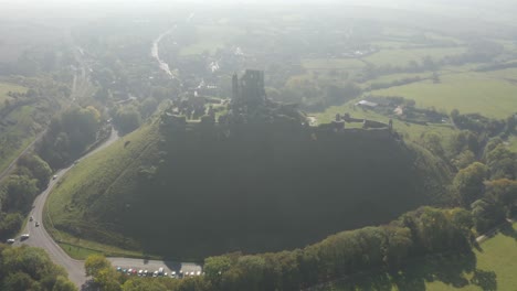 aerial view of a historic castle ruins