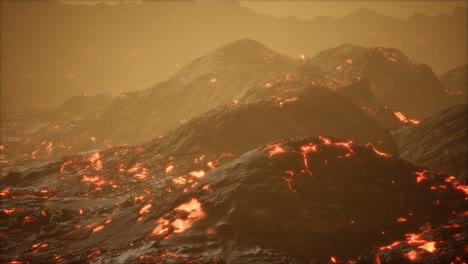 lava fields and hills at active volcano