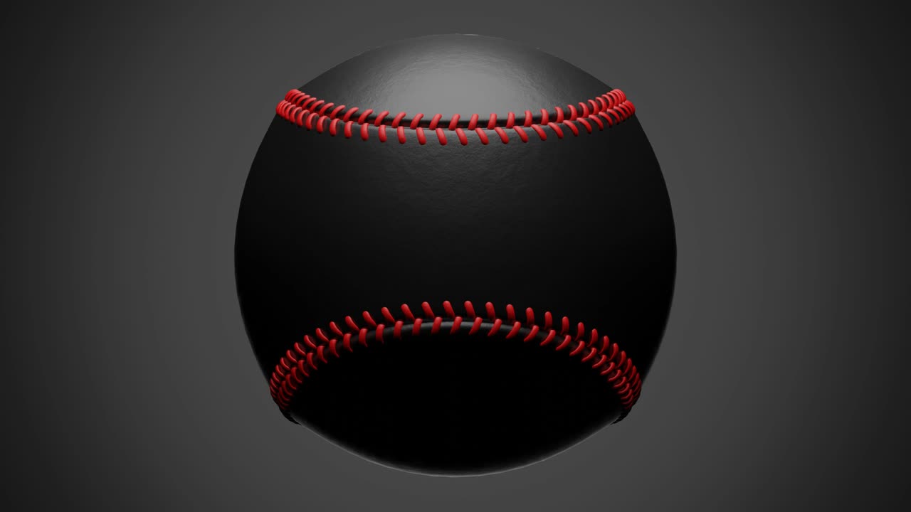 Palla da baseball nera isolata su sfondo grigio.