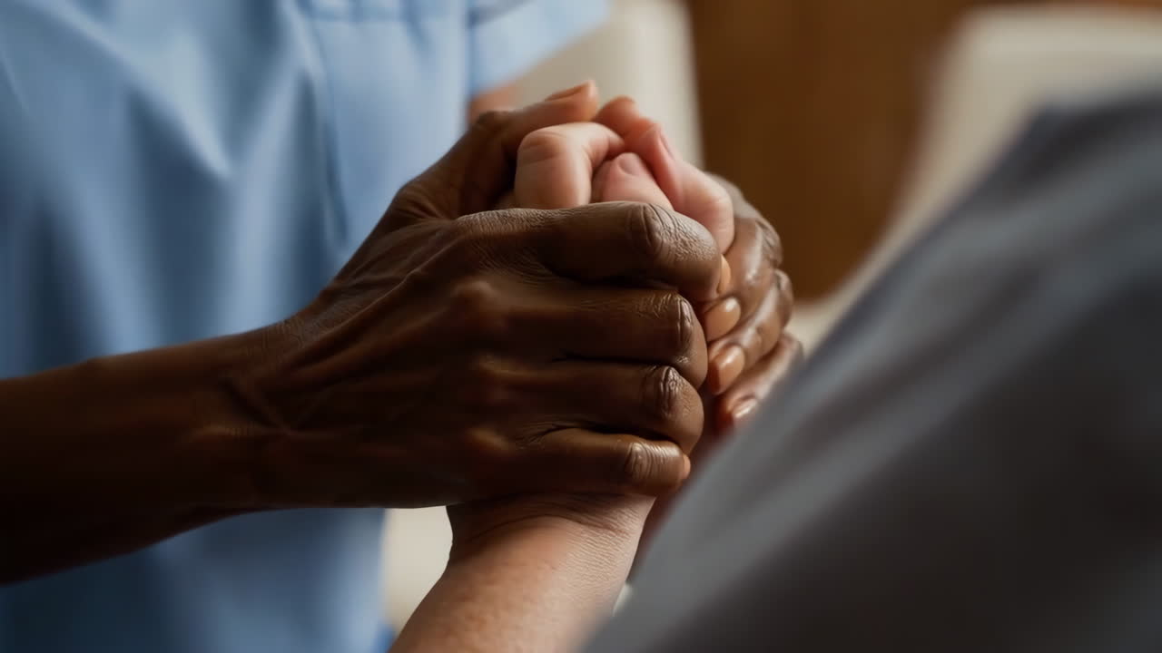 Close-up of hands providing comfort and support