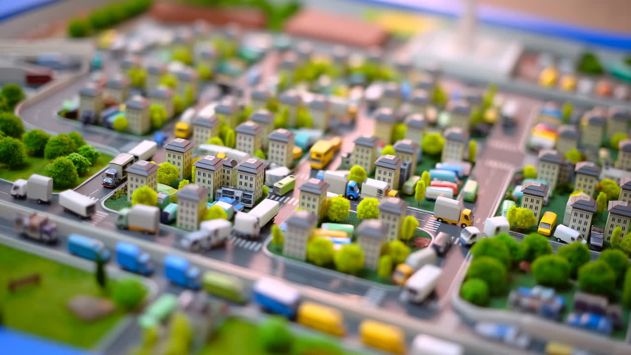 Miniature City Model with Moving Traffic and Vehicles