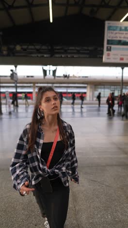 woman at train station