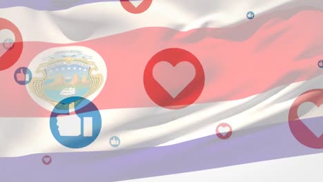 Digital-composition-of-multiple-like-and-heart-icons-floating-against-waving-costa-rica-flag