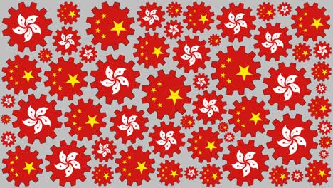 chinese and hong kong flag gears spinning background