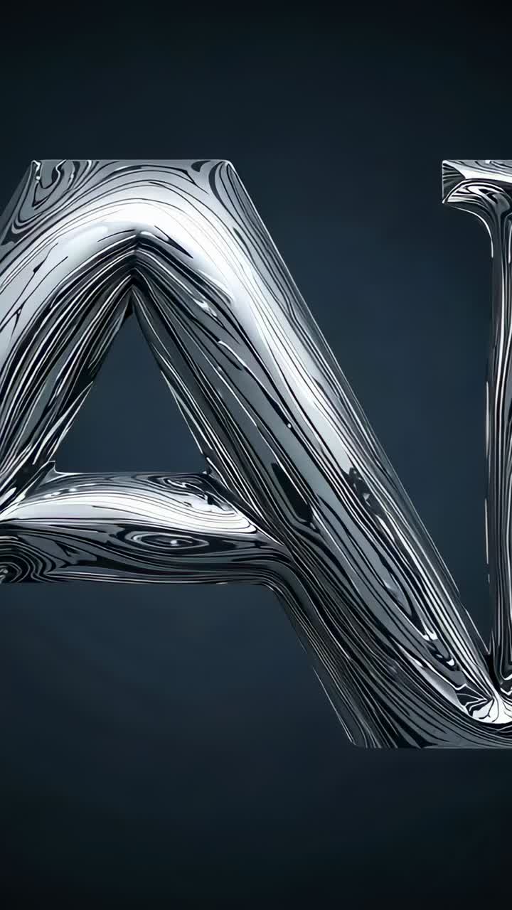 Vertical video: Camera pulling back, presenting letter A rotating in studio, showing marbled chrome