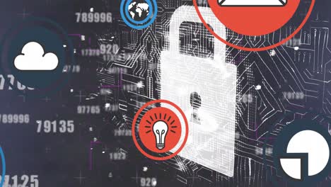 Animación-Del-Procesamiento-De-Datos-De-IA-Con-Iconos-Y-Placa-De-Circuito-De-Computadora.