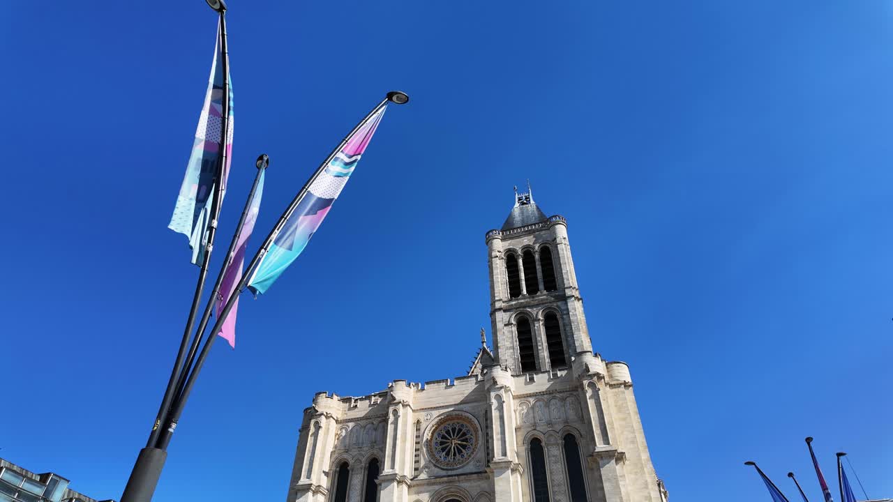 Basilica Cathedral of Saint Denis Paris France exterior catholic church, blue sky