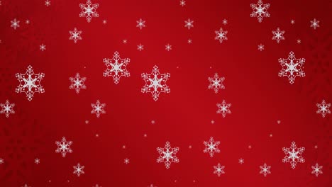 Animation-of-white-christmas-snowflakes-falling-on-red-background