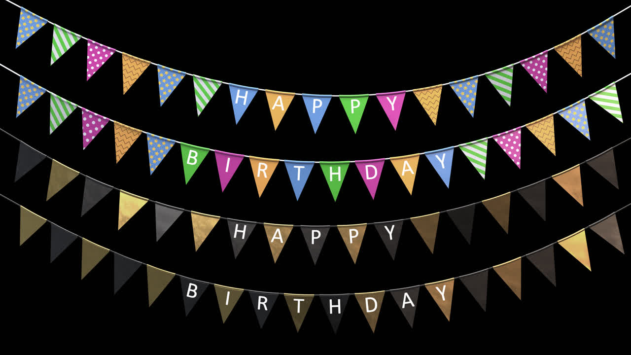 알파 채널과 함께 로프에 매달린 생일 축하 문구와 함께 휴일 루프 발