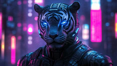 cyberpunk tiger in neon city