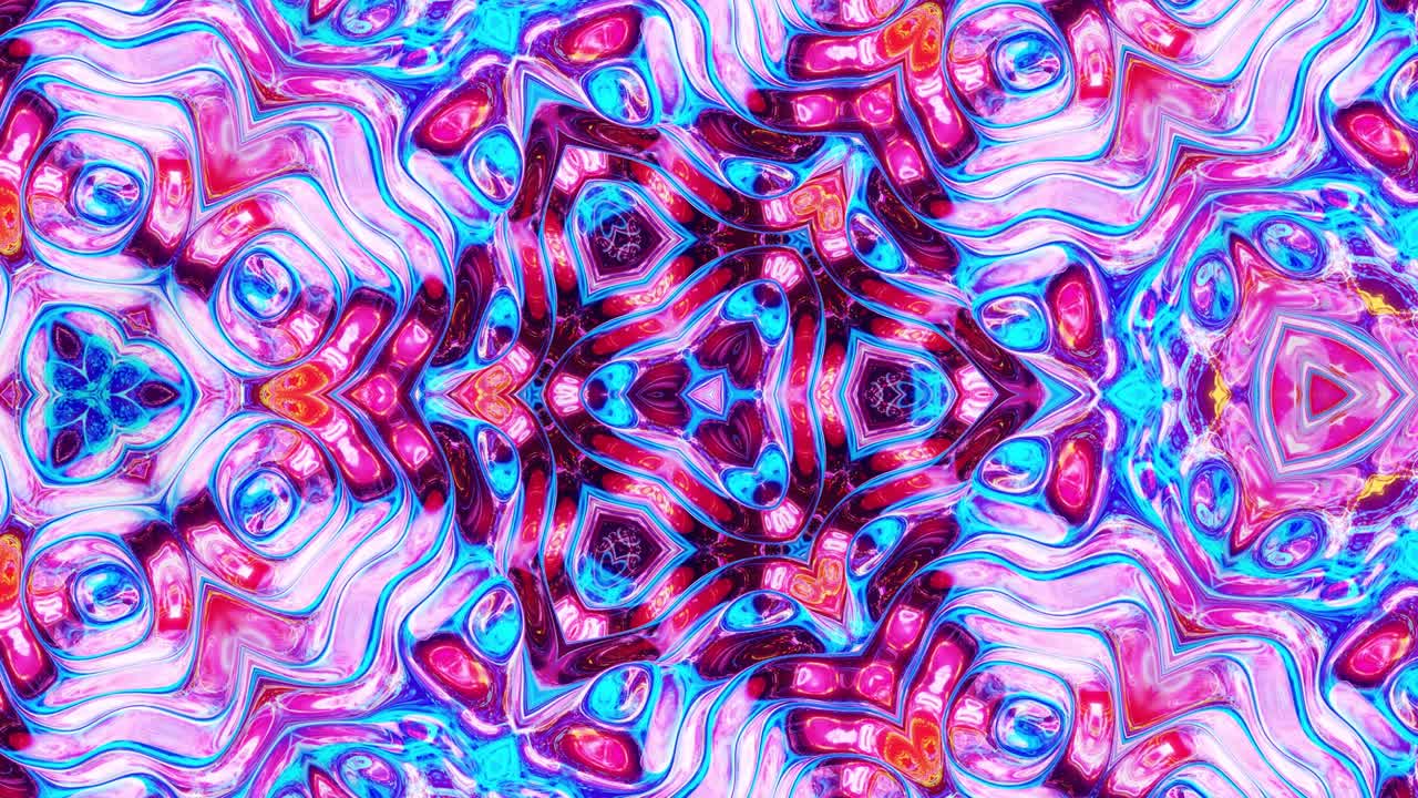 3d elegante abstracto en bucle bg como patrón simétrico ondulado como estructura caleidoscópica con ondas, vidrio líquido multicolor con hermosos colores de gradiente. 4k animado fluido colorido de moda