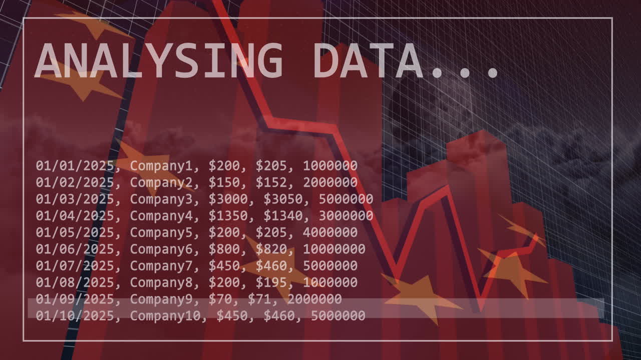 Animation of statistics and data processing over waving flag of european union