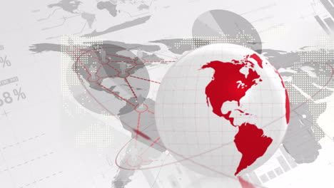 animación del globo sobre una red de conexiones y procesamiento de datos sobre un fondo blanco