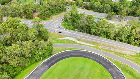 aerial shots of a velodrome and nearby landscape