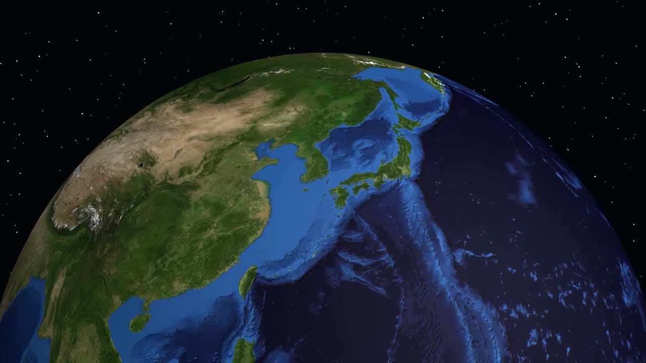 Rotazione del globo terrestre e zoom su Yeosu, Corea del Sud con dati di localizzazione