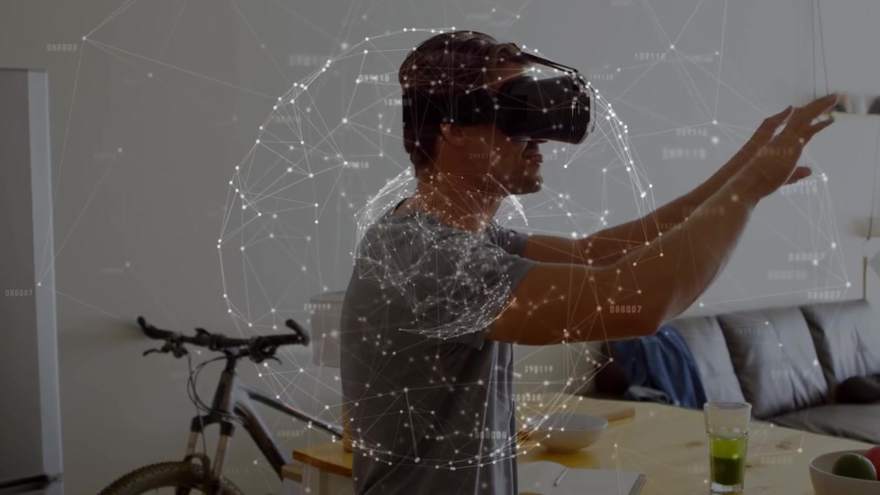 Man Using Virtual Reality Headset in Home Office