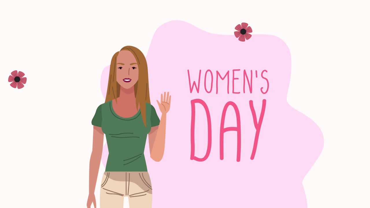 happy womens day lettering with girl and flowers