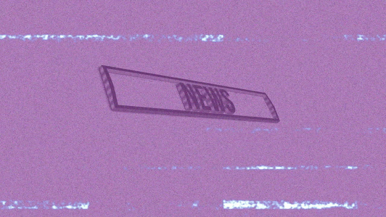 Animation of purple screen glitching with NEWS text in rectangular shape