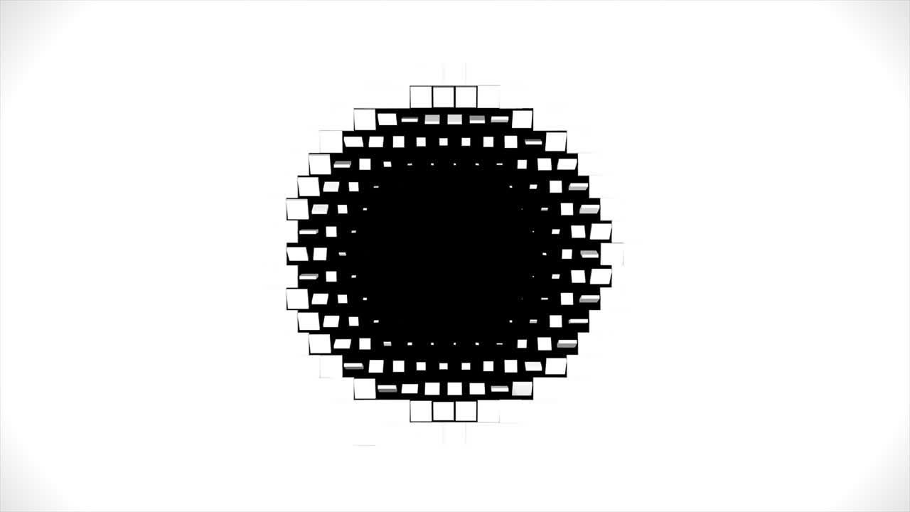 Black and white cubes screen wipe transition. In the middle. Inside out. High-tech 3D animation