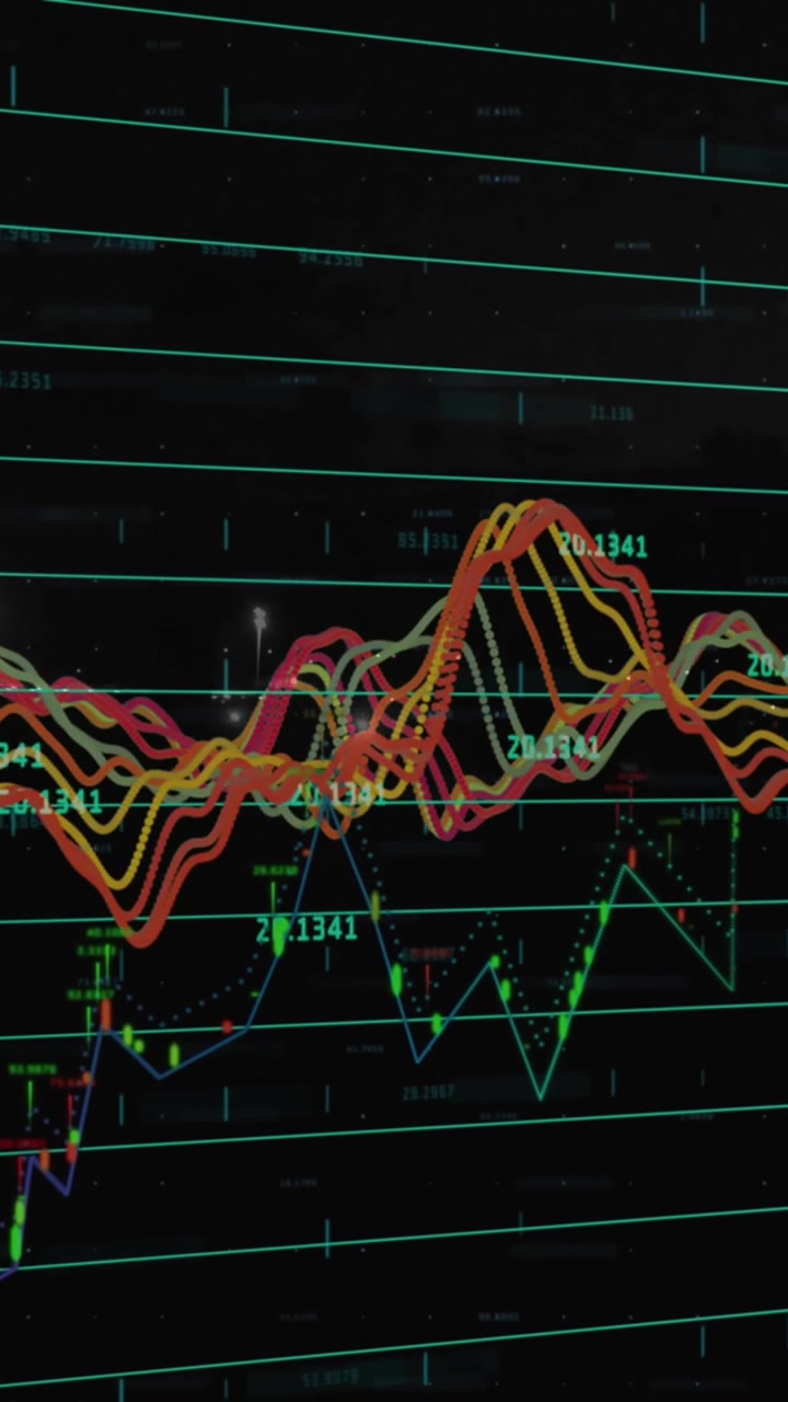Animation of data processing over red wave