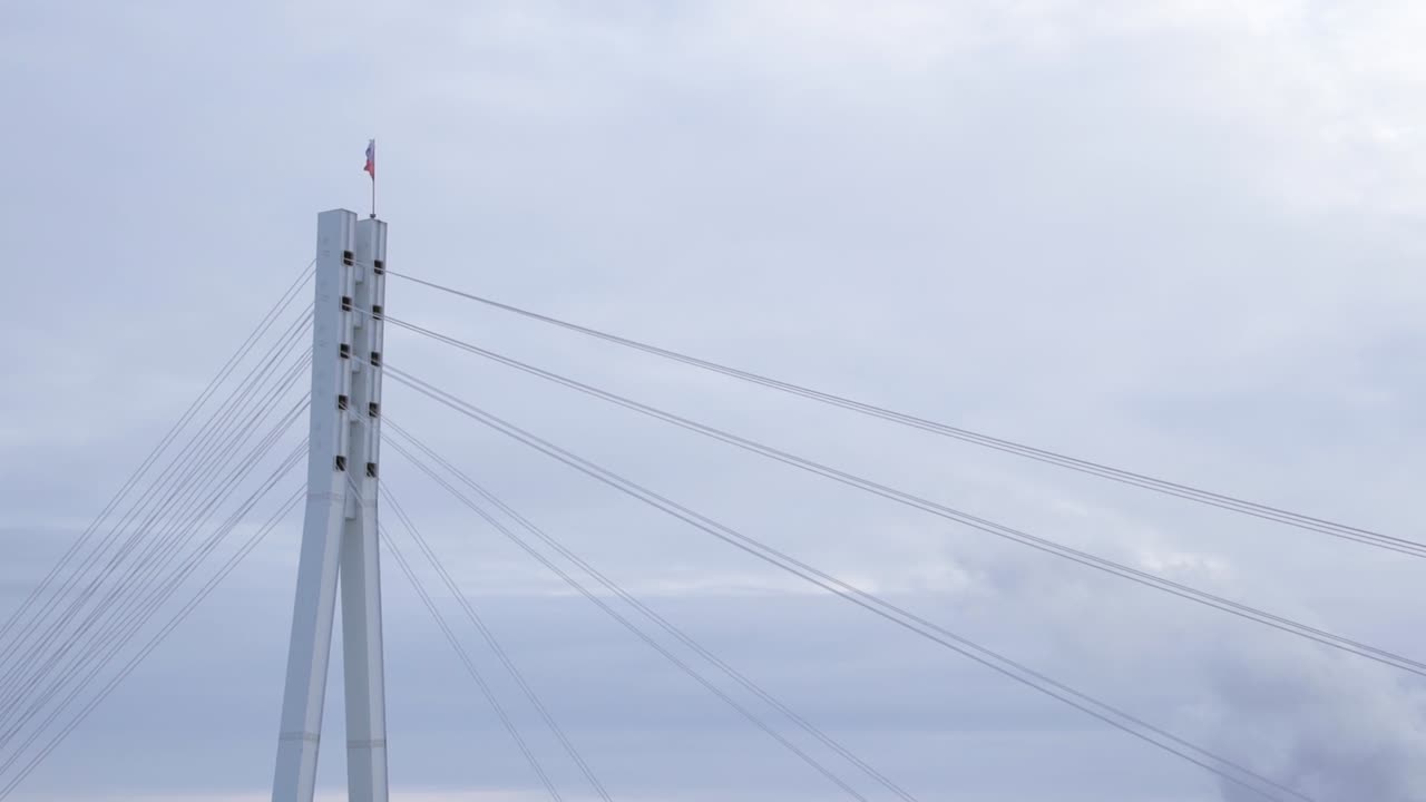 Cable-Stayed Bridge Tower with Flag
