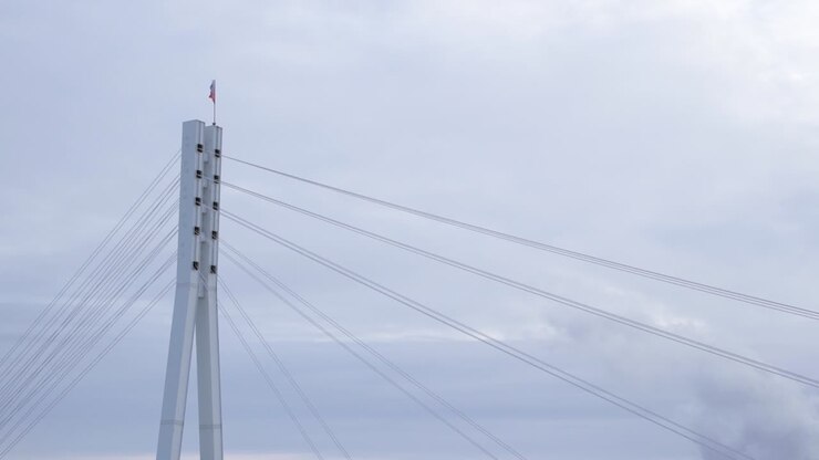 Cable-Stayed Bridge Tower with Flag